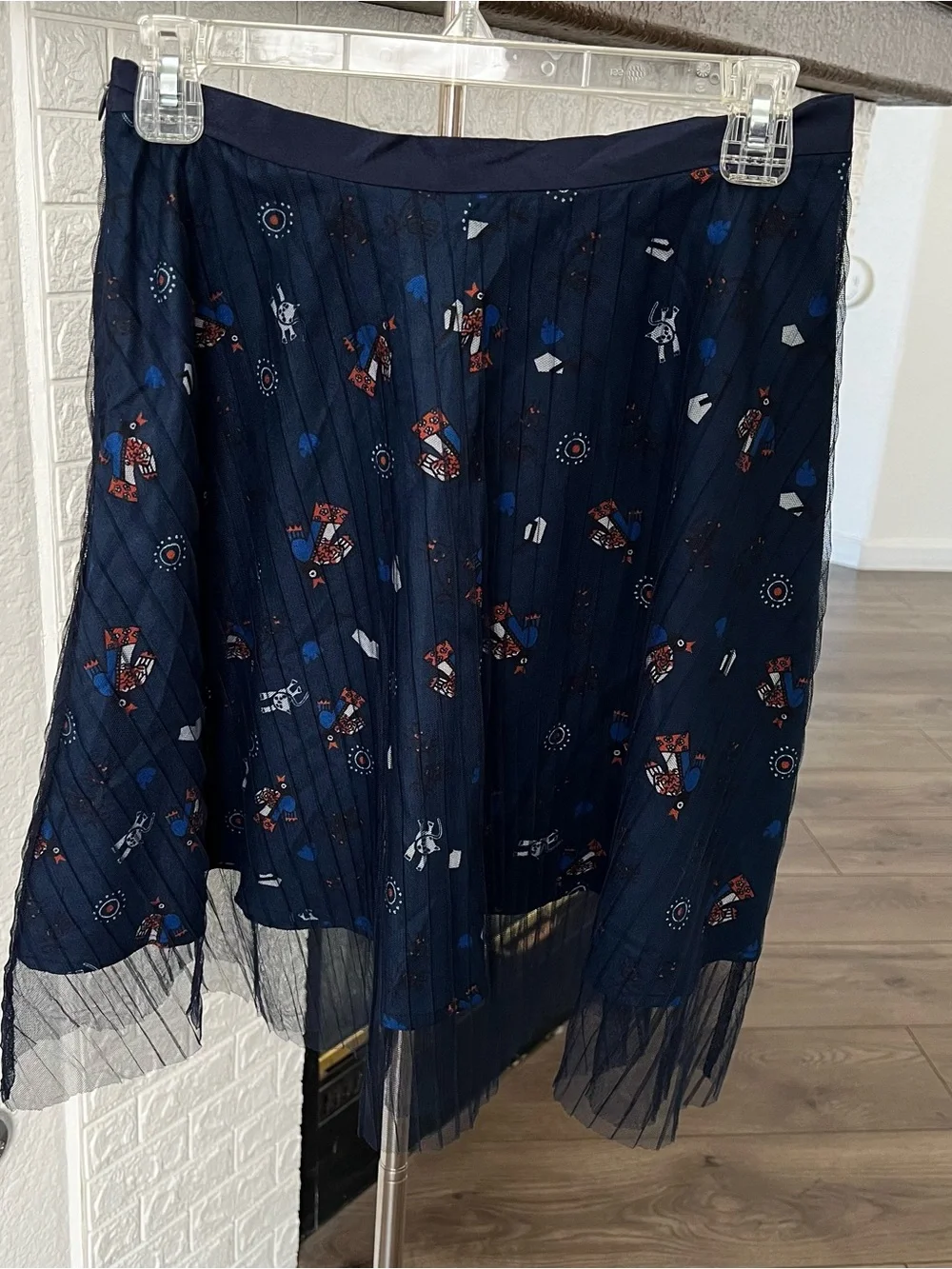 Navy A-Line Skirt with Sheer Hem